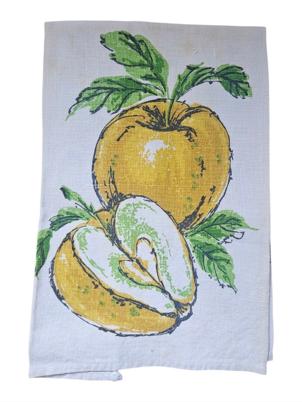 1980s Golden Apples Linen Tea Towel by Parsian Prints